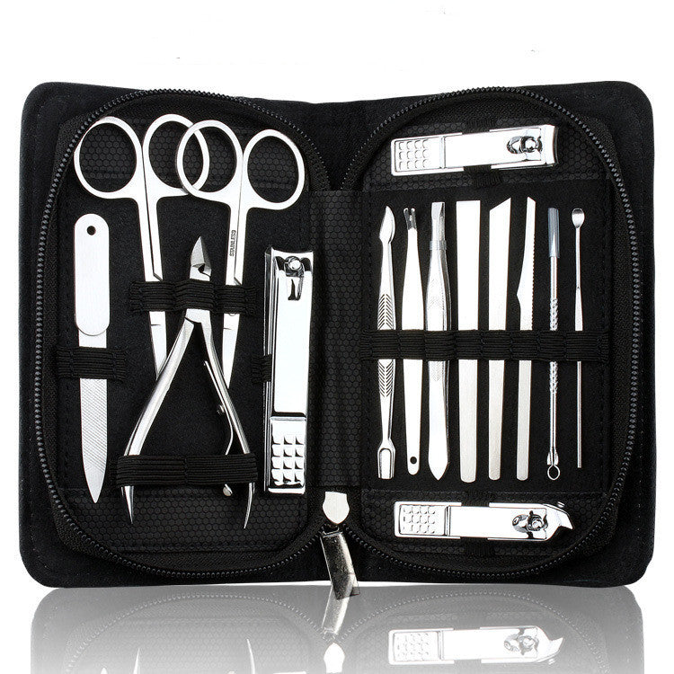 JMT-005002 15-Piece Stainless Steel Manicure and Pedicure Set with PU Leather Case