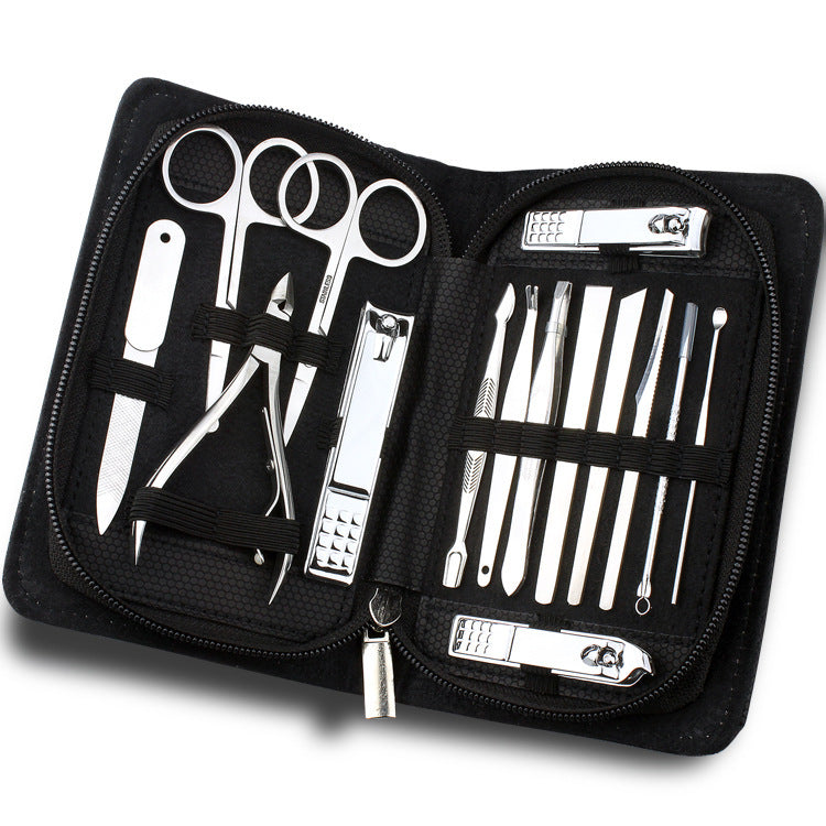 JMT-005002 15-Piece Stainless Steel Manicure and Pedicure Set with PU Leather Case