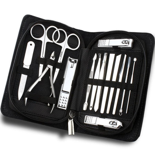 JMT-005002 15-Piece Stainless Steel Manicure and Pedicure Set with PU Leather Case