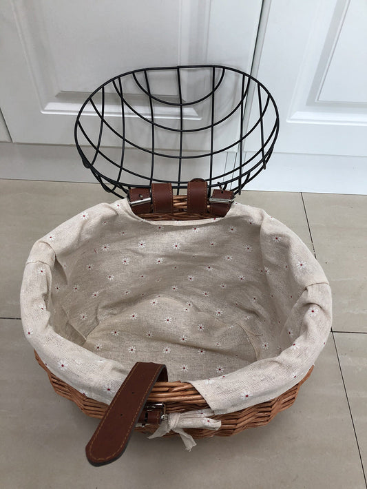 JMT-005002 Handmade Wicker Pet Bicycle Basket with Iron Frame - Size 30x25x30cm