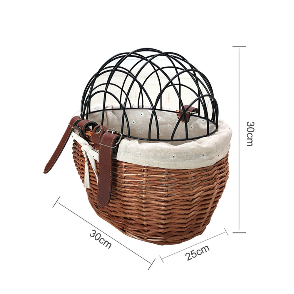 JMT-005002 Handmade Wicker Pet Bicycle Basket with Iron Frame - Size 30x25x30cm