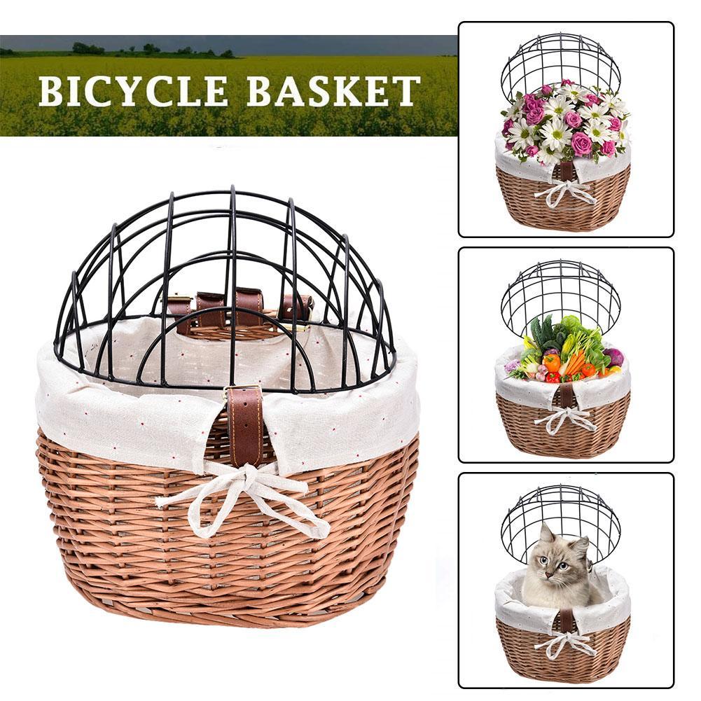 JMT-005002 Handmade Wicker Pet Bicycle Basket with Iron Frame - Size 30x25x30cm