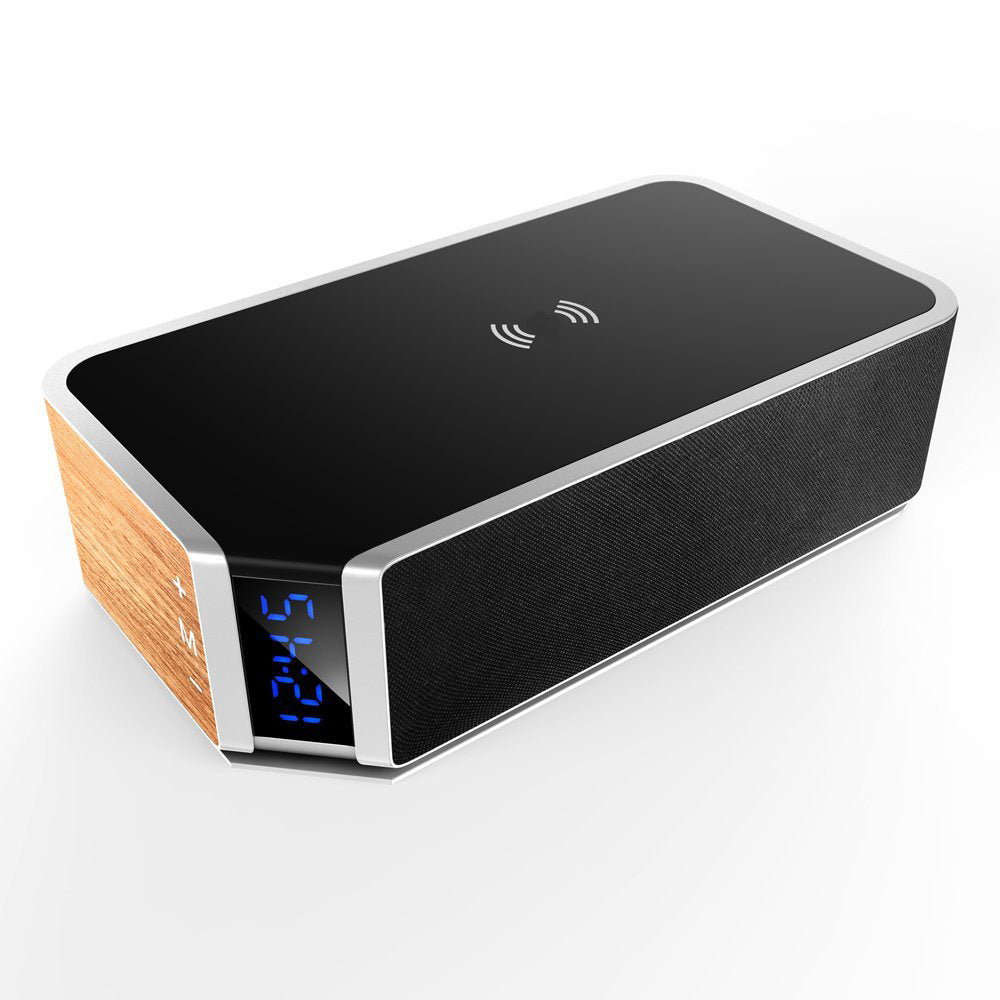 JMT-005194 Wireless Charging Alarm Clock with Bluetooth FM Speaker and USB Port
