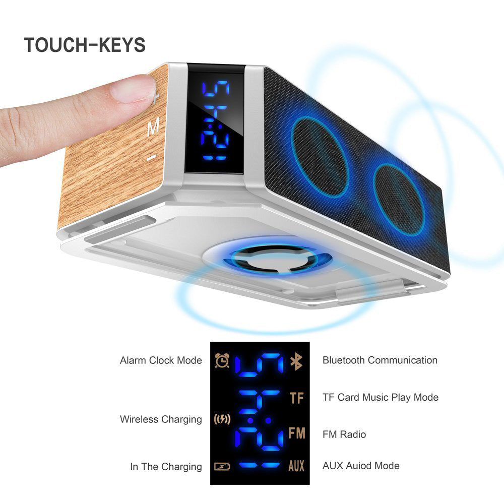 JMT-005194 Wireless Charging Alarm Clock with Bluetooth FM Speaker and USB Port