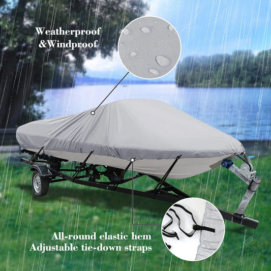JMT-005322 Heavy-Duty Waterproof Boat Cover for 17-19ft Vessels, UV Resistant 1200D Marine Grade Polyester