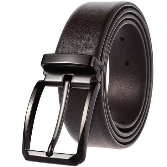 JMT-005450 Men's Stylish Pin Buckle Perforated Leather Belt - Adjustable Second Layer Design