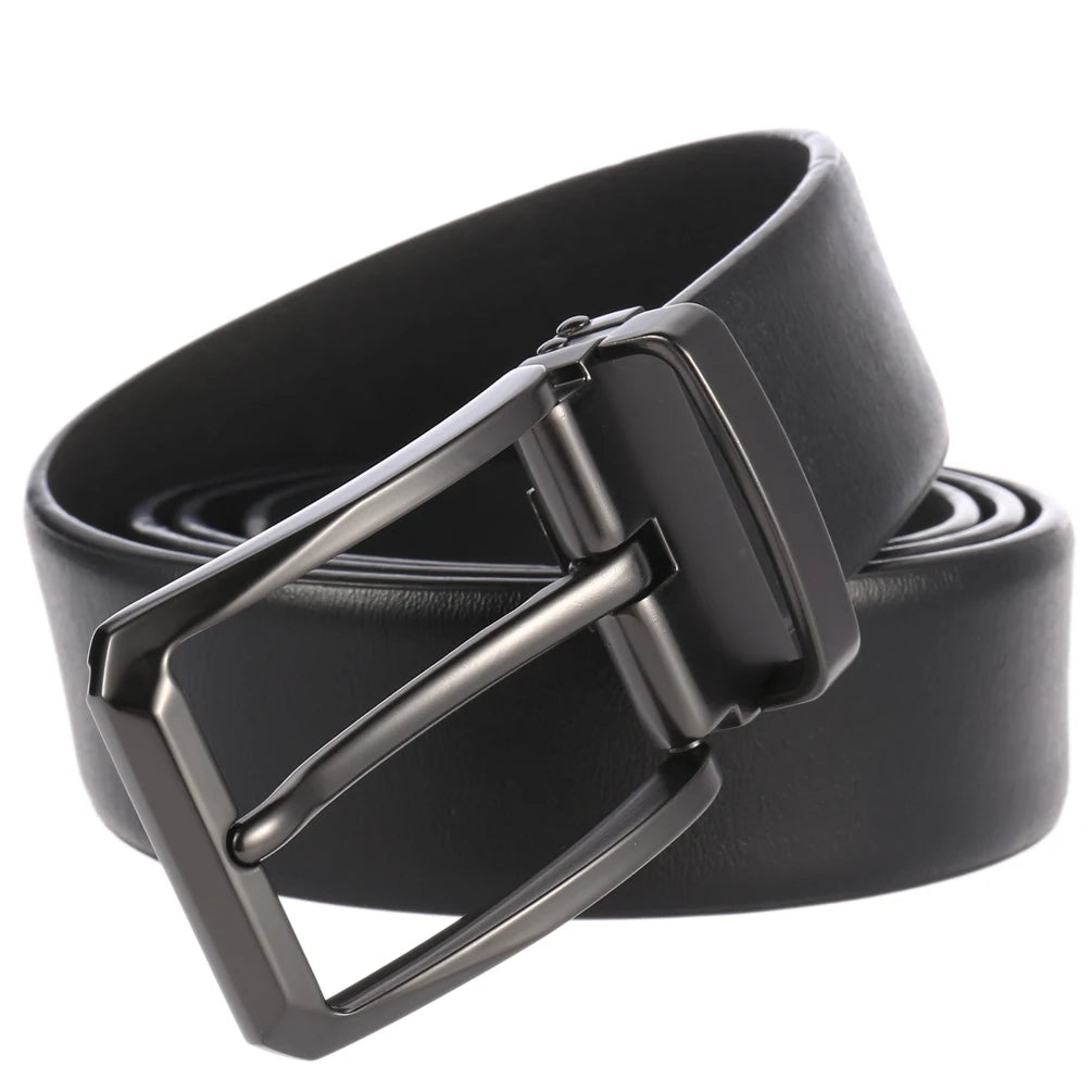 JMT-005450 Men's Stylish Pin Buckle Perforated Leather Belt - Adjustable Second Layer Design