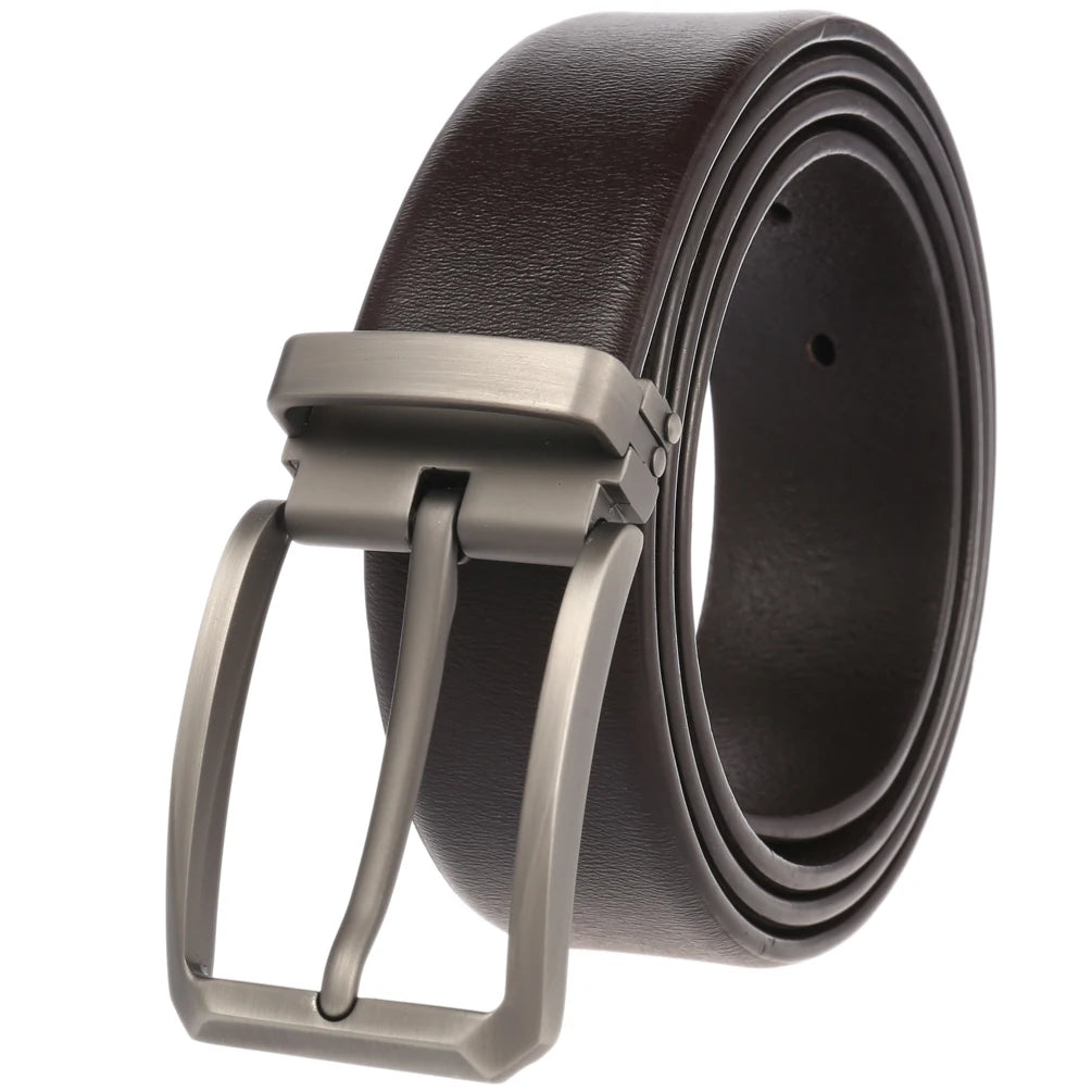JMT-005450 Men's Stylish Pin Buckle Perforated Leather Belt - Adjustable Second Layer Design