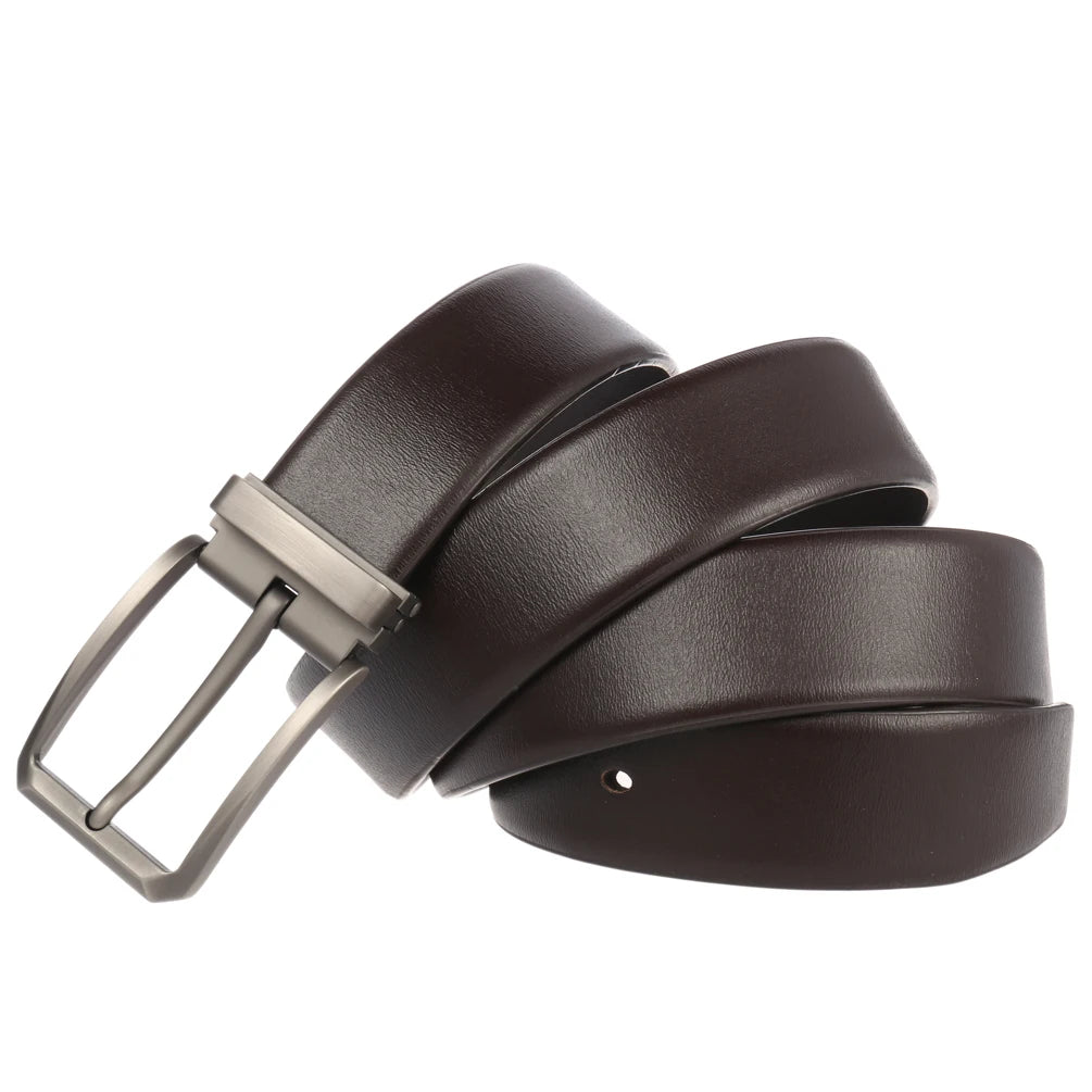 JMT-005450 Men's Stylish Pin Buckle Perforated Leather Belt - Adjustable Second Layer Design