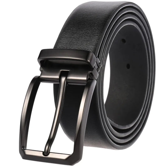 JMT-005450 Men's Stylish Pin Buckle Perforated Leather Belt - Adjustable Second Layer Design