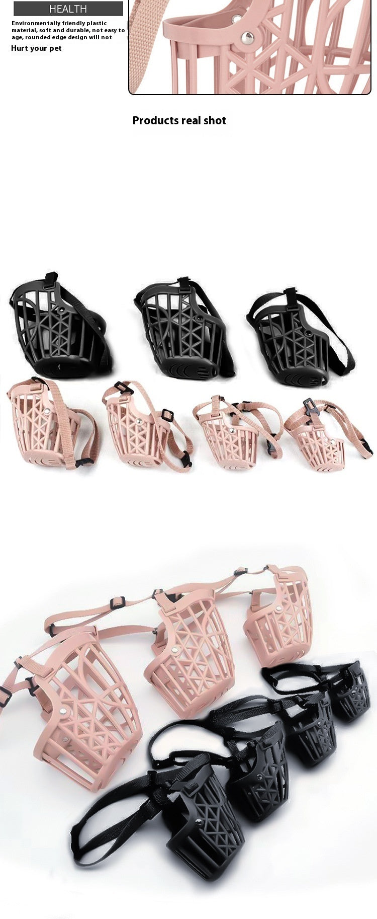 JMT-006026 Non-Grinding Anti-Bark and Anti-Bite Dog Mouth Cover for Small and Medium Dogs - Adjustable Nylon and PP Design
