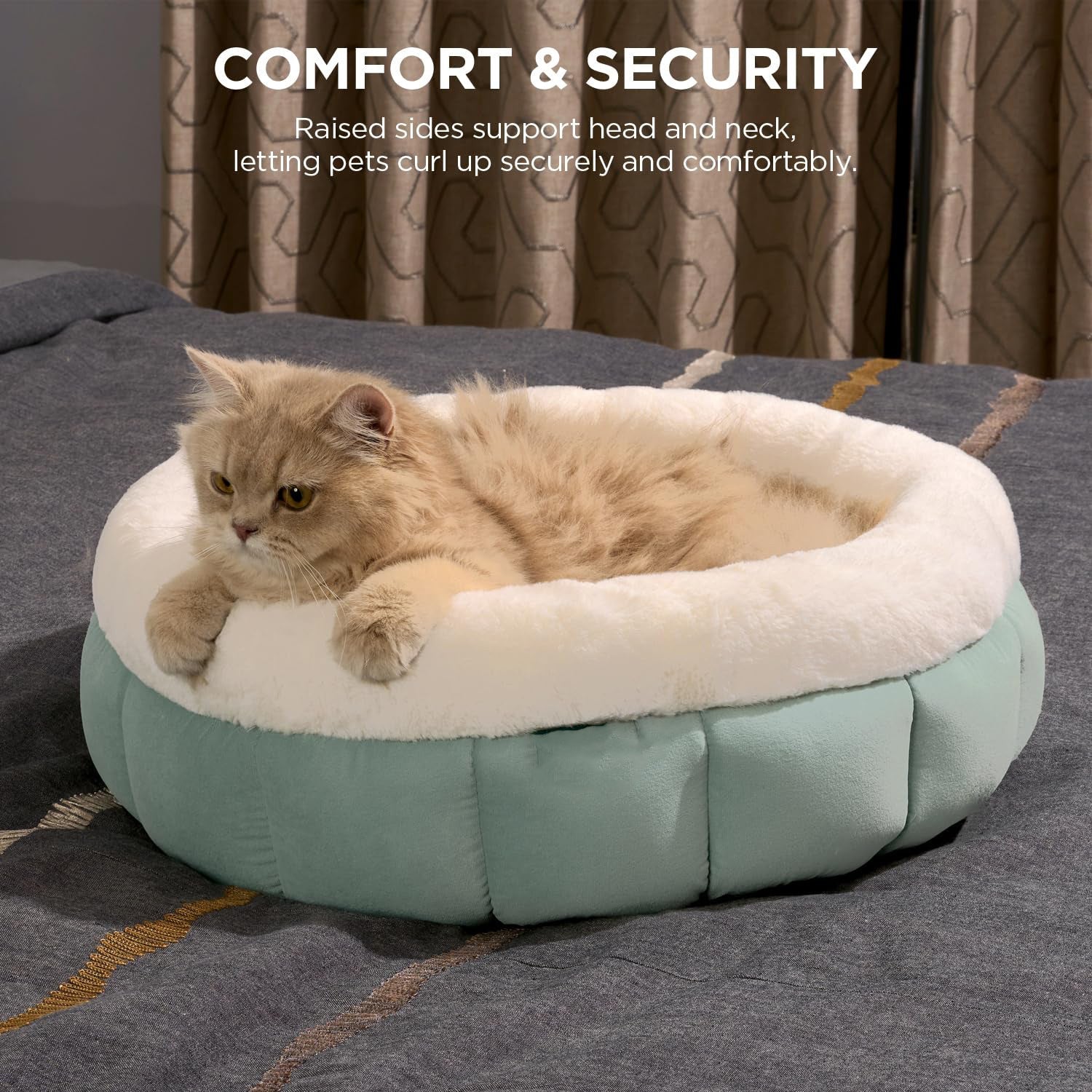 JMT-006154 Cozy Round Donut Bed for Small Dogs and Indoor Cats - Washable with Anti-Slip Bottom and Supportive Sides