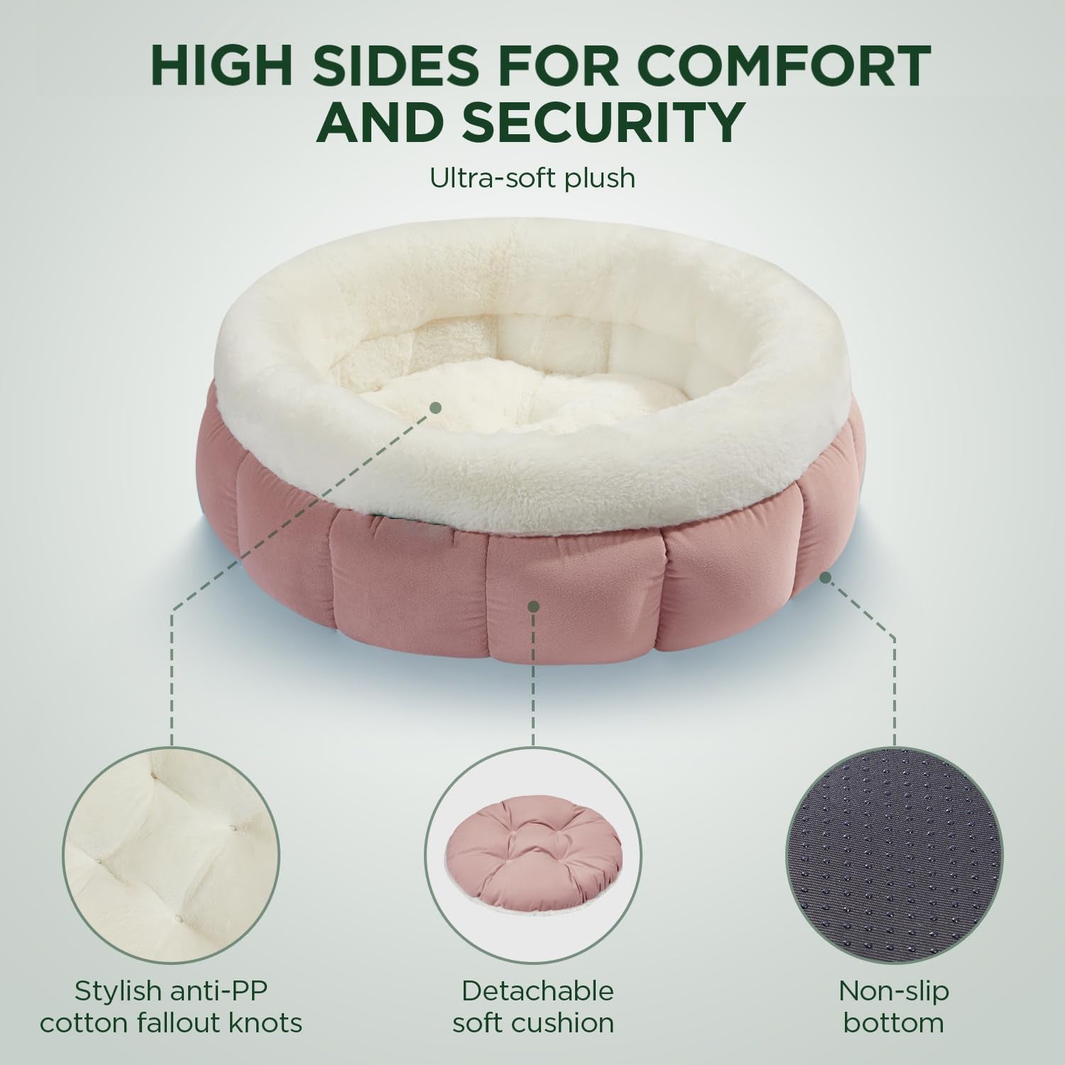 JMT-006154 Cozy Round Donut Bed for Small Dogs and Indoor Cats - Washable with Anti-Slip Bottom and Supportive Sides