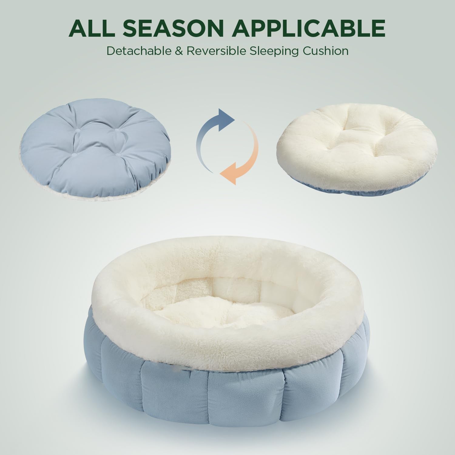 JMT-006154 Cozy Round Donut Bed for Small Dogs and Indoor Cats - Washable with Anti-Slip Bottom and Supportive Sides