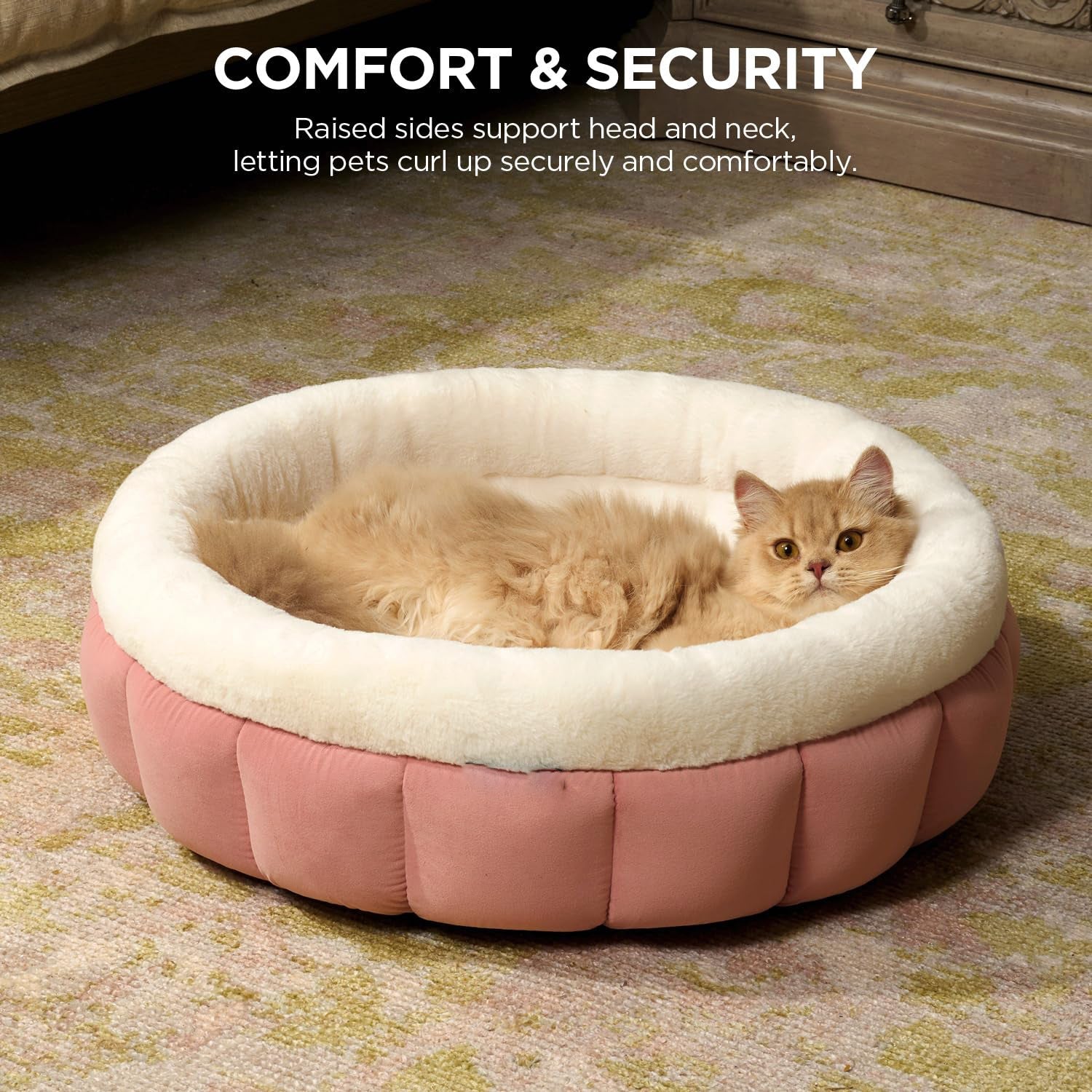 JMT-006154 Cozy Round Donut Bed for Small Dogs and Indoor Cats - Washable with Anti-Slip Bottom and Supportive Sides