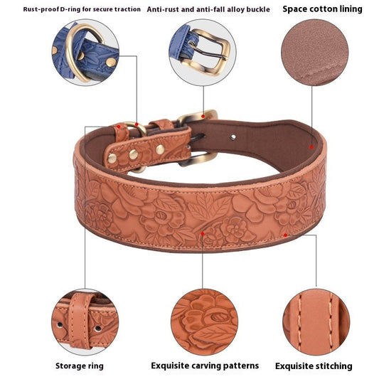 JMT-006346 Embossed Soft Leather Pet Collar with Cotton Substrate - Multiple Color Options Available