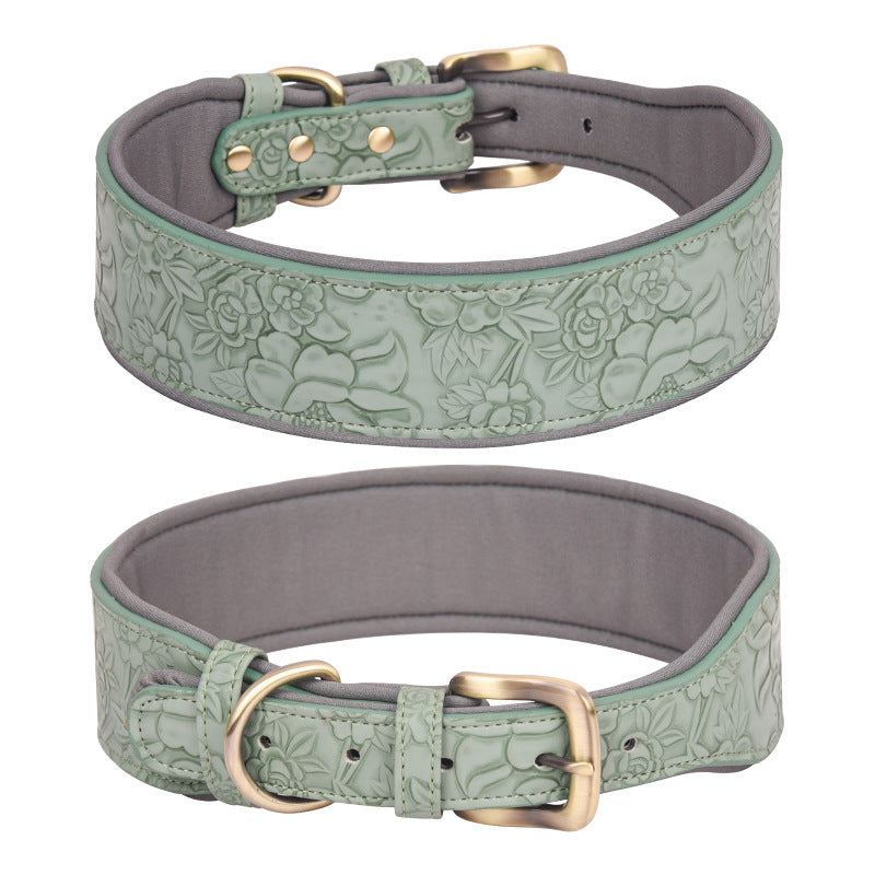 JMT-006346 Embossed Soft Leather Pet Collar with Cotton Substrate - Multiple Color Options Available