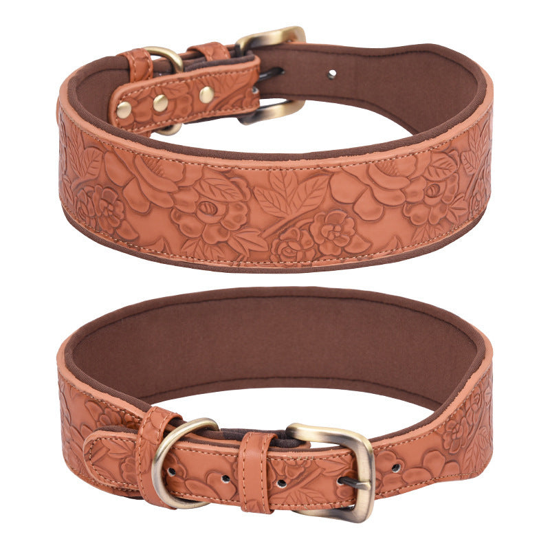 JMT-006346 Embossed Soft Leather Pet Collar with Cotton Substrate - Multiple Color Options Available