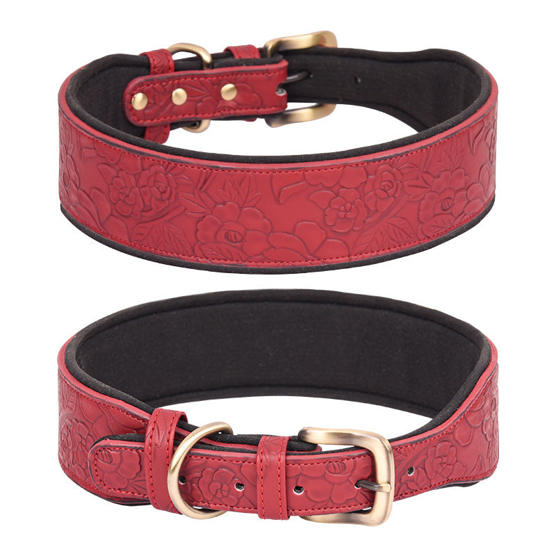 JMT-006346 Embossed Soft Leather Pet Collar with Cotton Substrate - Multiple Color Options Available