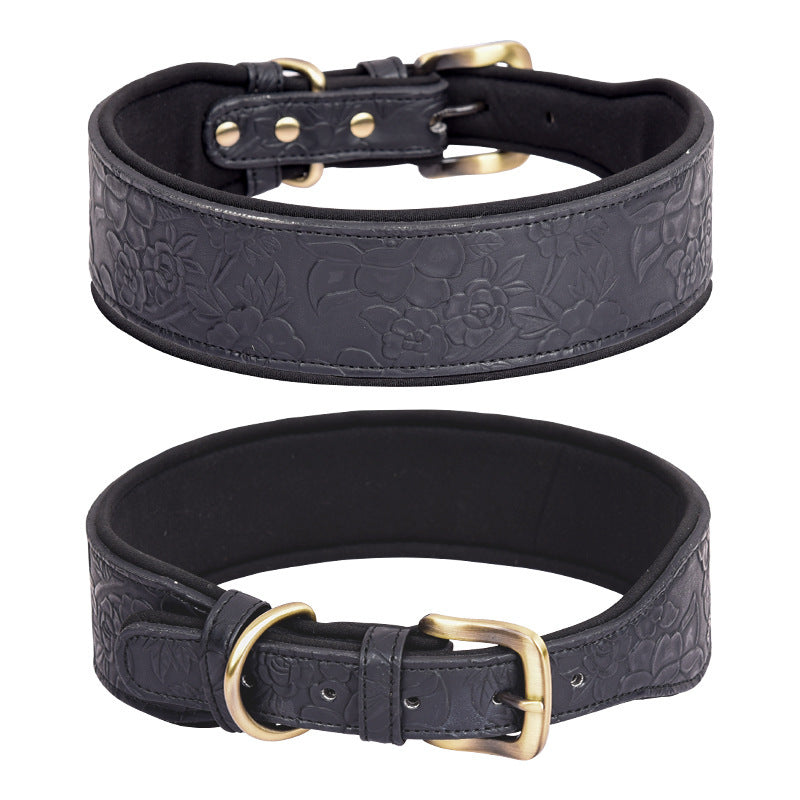 JMT-006346 Embossed Soft Leather Pet Collar with Cotton Substrate - Multiple Color Options Available