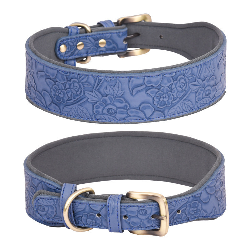 JMT-006346 Embossed Soft Leather Pet Collar with Cotton Substrate - Multiple Color Options Available
