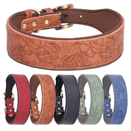 JMT-006346 Embossed Soft Leather Pet Collar with Cotton Substrate - Multiple Color Options Available