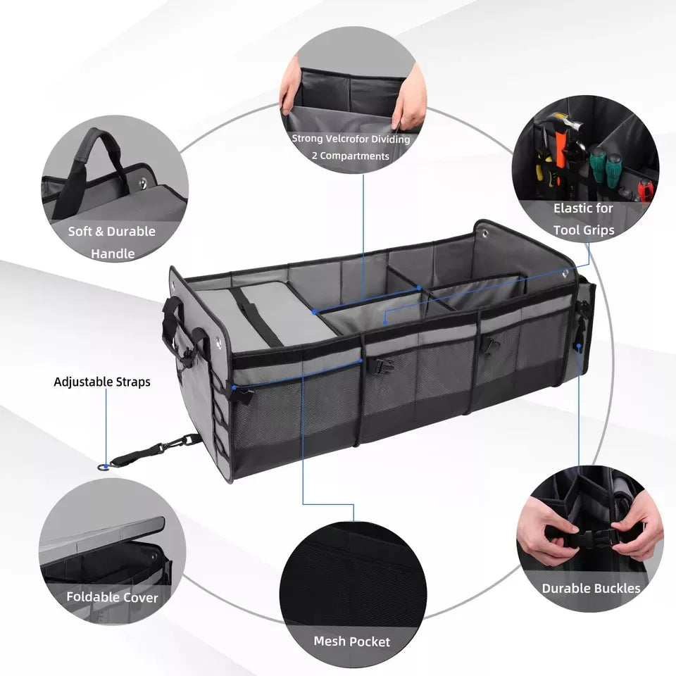 JMT-006474 Large Trunk Organizer with Removable Cooler Bag for Cars, SUVs, and Trucks