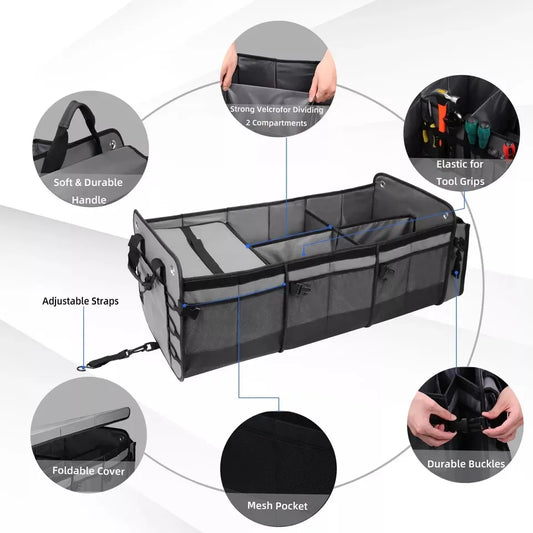 JMT-006474 Large Trunk Organizer with Removable Cooler Bag for Cars, SUVs, and Trucks