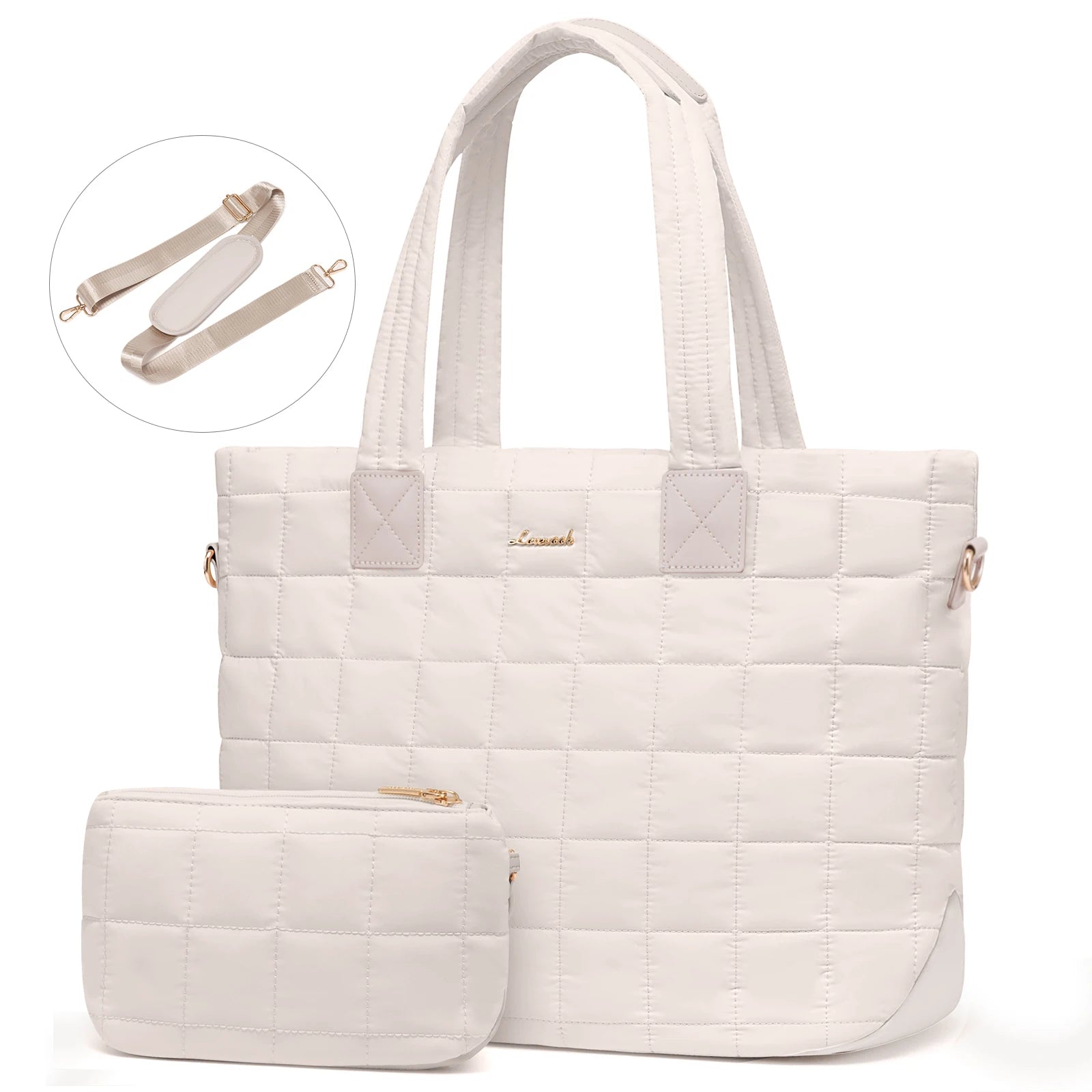 JMT-006666 Fashionable 15.6 in Waterproof Nylon Quilted Puffer Tote Shoulder Bag Set for Women