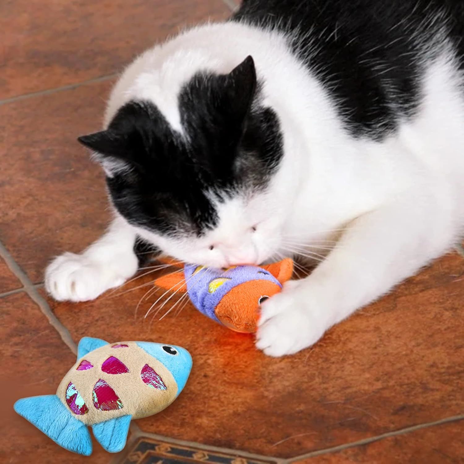 JMT-006666 Interactive Catnip Fish Toys with Crinkle Paper and Soft Plush for Dental Health - Set of 2