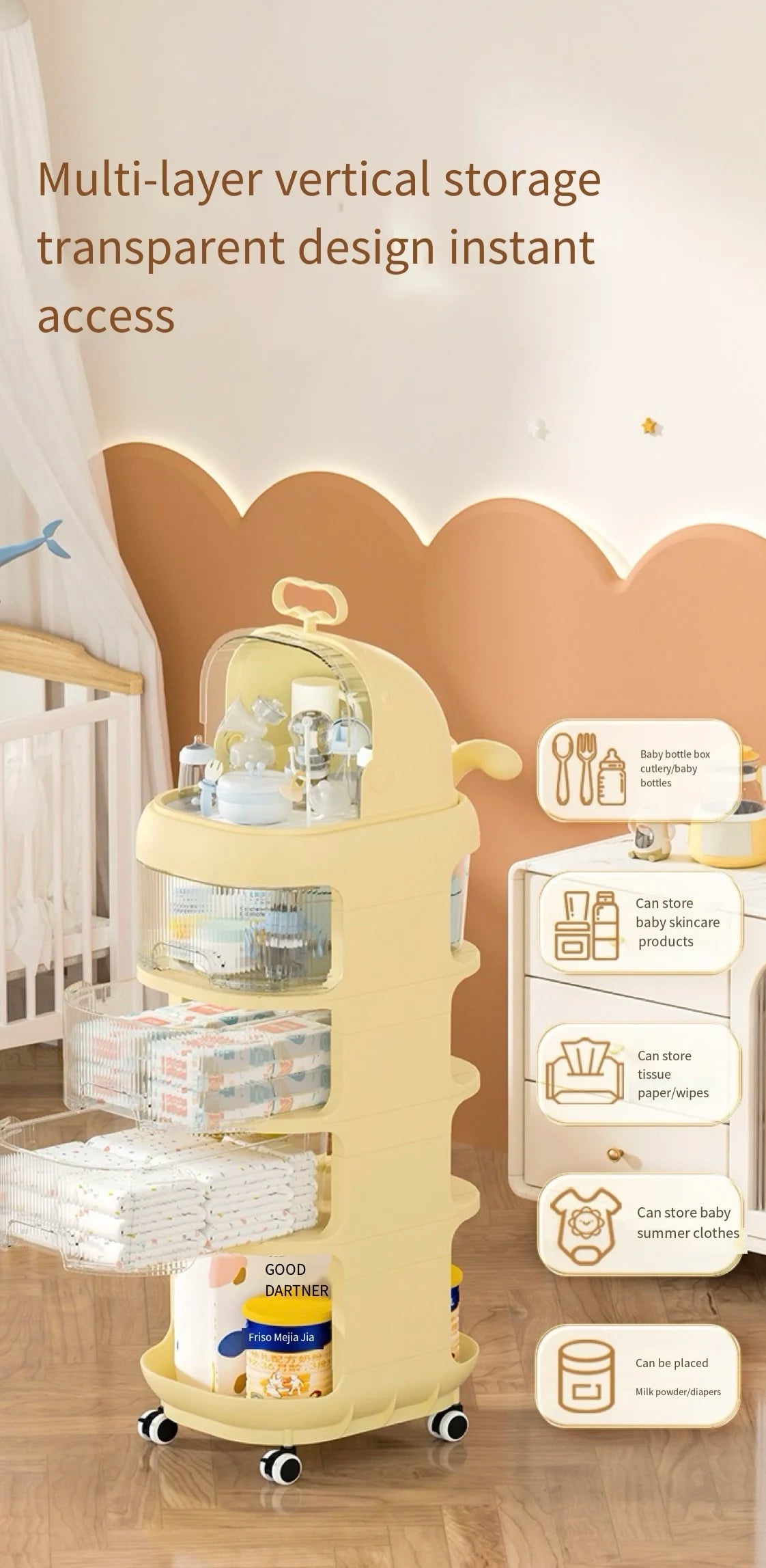 JMT-006794 Multi-Layer Plastic Baby Product Drawer with Locks for Safe Storage