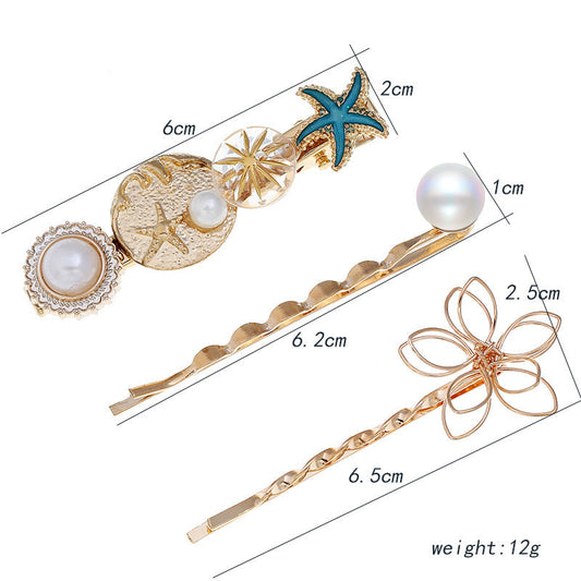 JMT-007370 Elegant Pearl Edge Hair Clip - Alloy Construction for Stylish Hold