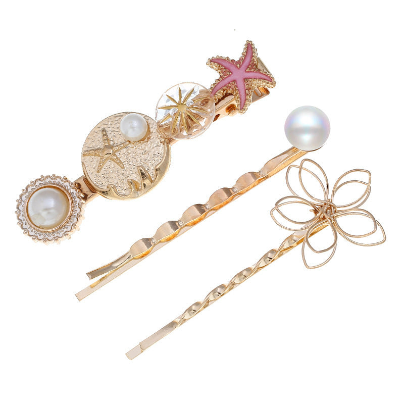 JMT-007370 Elegant Pearl Edge Hair Clip - Alloy Construction for Stylish Hold
