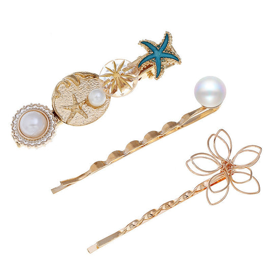 JMT-007370 Elegant Pearl Edge Hair Clip - Alloy Construction for Stylish Hold