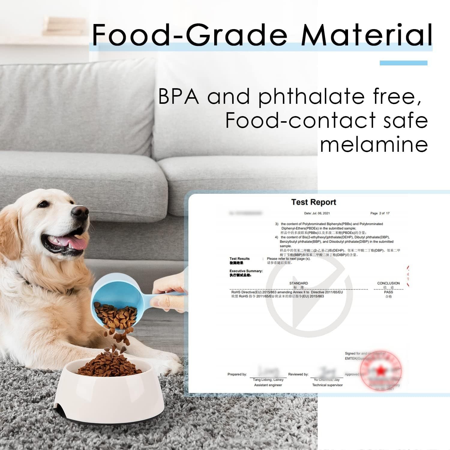 JMT-007818 Ergonomic Pet Food Scoop for Dogs, Cats, Birds, and Rabbits - 1/2 Cup Capacity, Dishwasher Safe, Durable Melamine Design