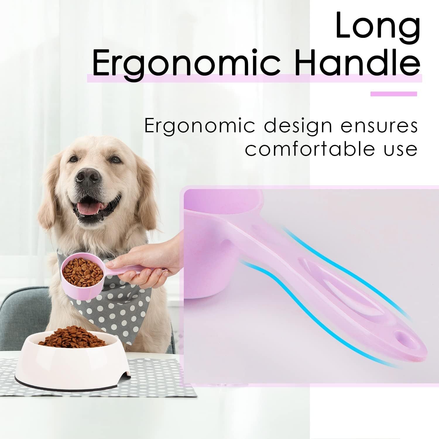 JMT-007818 Ergonomic Pet Food Scoop for Dogs, Cats, Birds, and Rabbits - 1/2 Cup Capacity, Dishwasher Safe, Durable Melamine Design