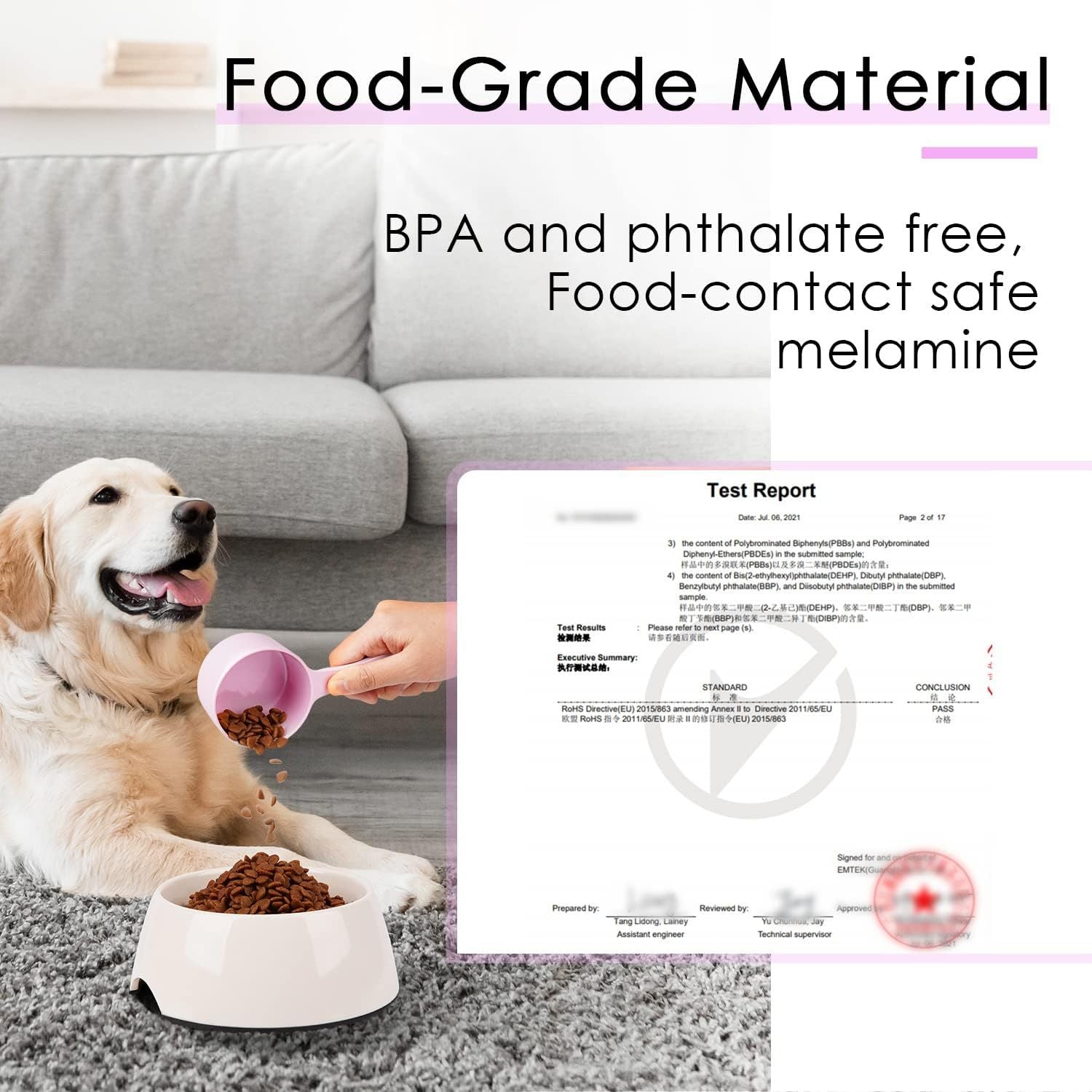 JMT-007818 Ergonomic Pet Food Scoop for Dogs, Cats, Birds, and Rabbits - 1/2 Cup Capacity, Dishwasher Safe, Durable Melamine Design