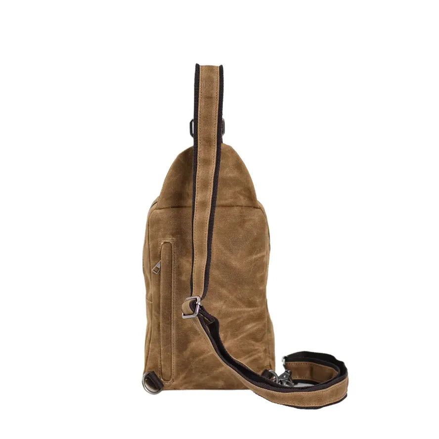 JMT-007882 Men's Waterproof Batik Canvas and Cowhide Crossbody Chest Bag for Outdoor Travel