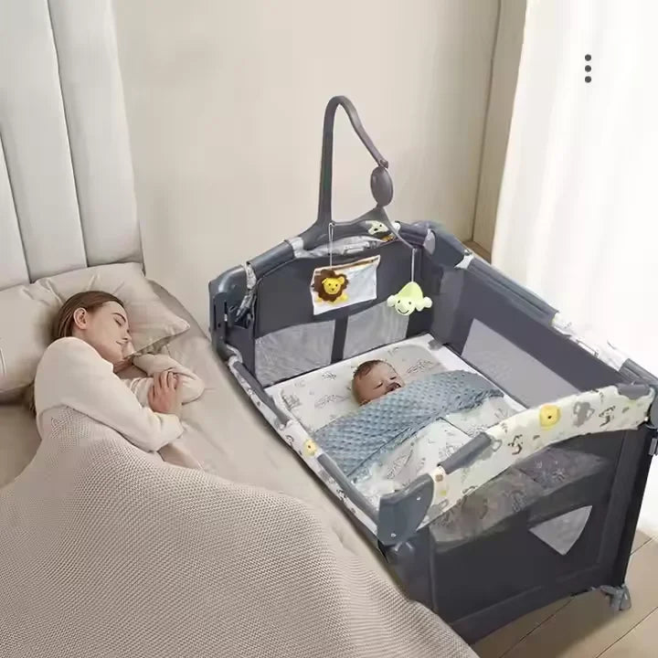 JMT-007946 Portable Baby Crib with Canopy and Diaper Changing Table – Versatile Small Bed for Easy Switching