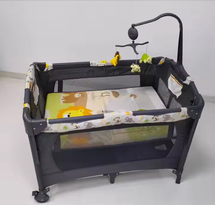 JMT-007946 Portable Baby Crib with Canopy and Diaper Changing Table – Versatile Small Bed for Easy Switching