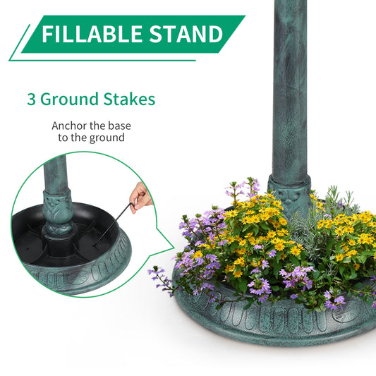 JMT-008010 Dark Green Plastic Round Bird Bath with Solar Light and Durable Design
