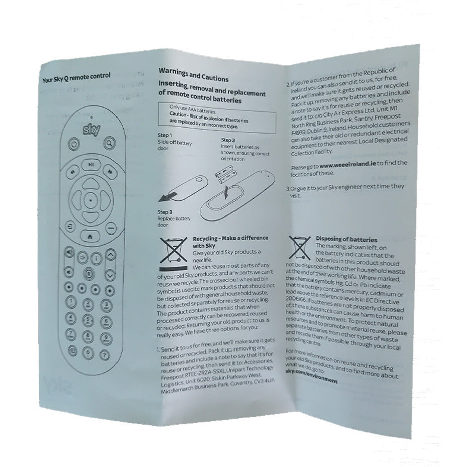 JMT-008010 Universal Replacement Remote Control for Sky Q TV Box - Compatible with Most TVs and Updated Software
