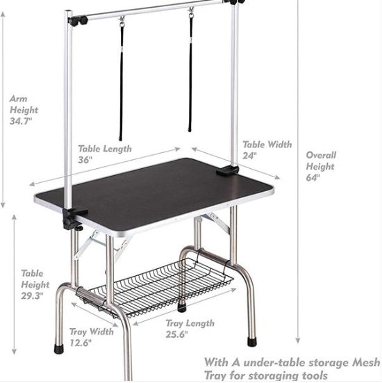 JMT-008074 36 Inch Folding Dog Grooming Table with Adjustable Arm and Non-Slip Rubber Surface