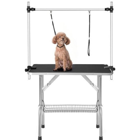 JMT-008074 36 Inch Folding Dog Grooming Table with Adjustable Arm and Non-Slip Rubber Surface
