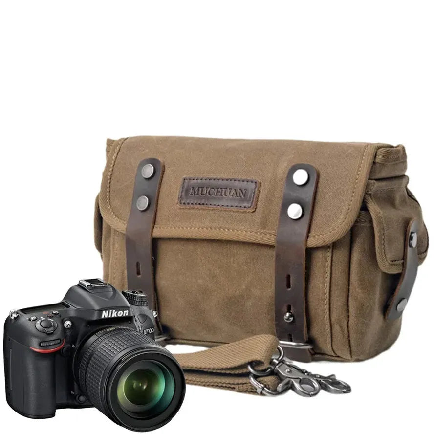 JMT-008522 Retro Messenger Bag for Men, Waterproof Batik Canvas and Cowhide Leather Photography Crossbody Bag, Multiple Color Options