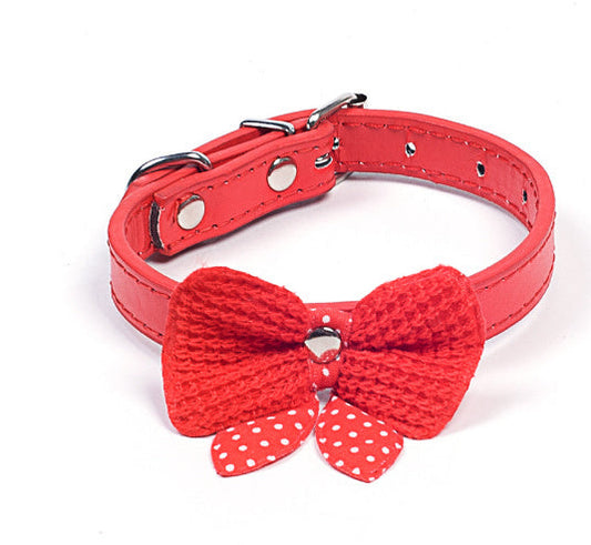 JMT-008650 Wool Knitted Bow Pet Collar - Cotton with Zinc Alloy Buckle, Multiple Colors and Sizes Available
