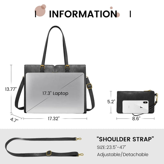 JMT-008970 Vintage Waterproof PU Leather Laptop Tote Bag for Women – Stylish 15.6-inch Business Briefcase