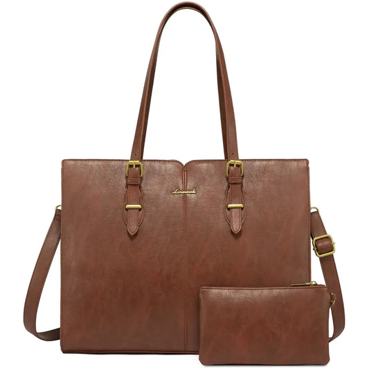 JMT-008970 Vintage Waterproof PU Leather Laptop Tote Bag for Women – Stylish 15.6-inch Business Briefcase