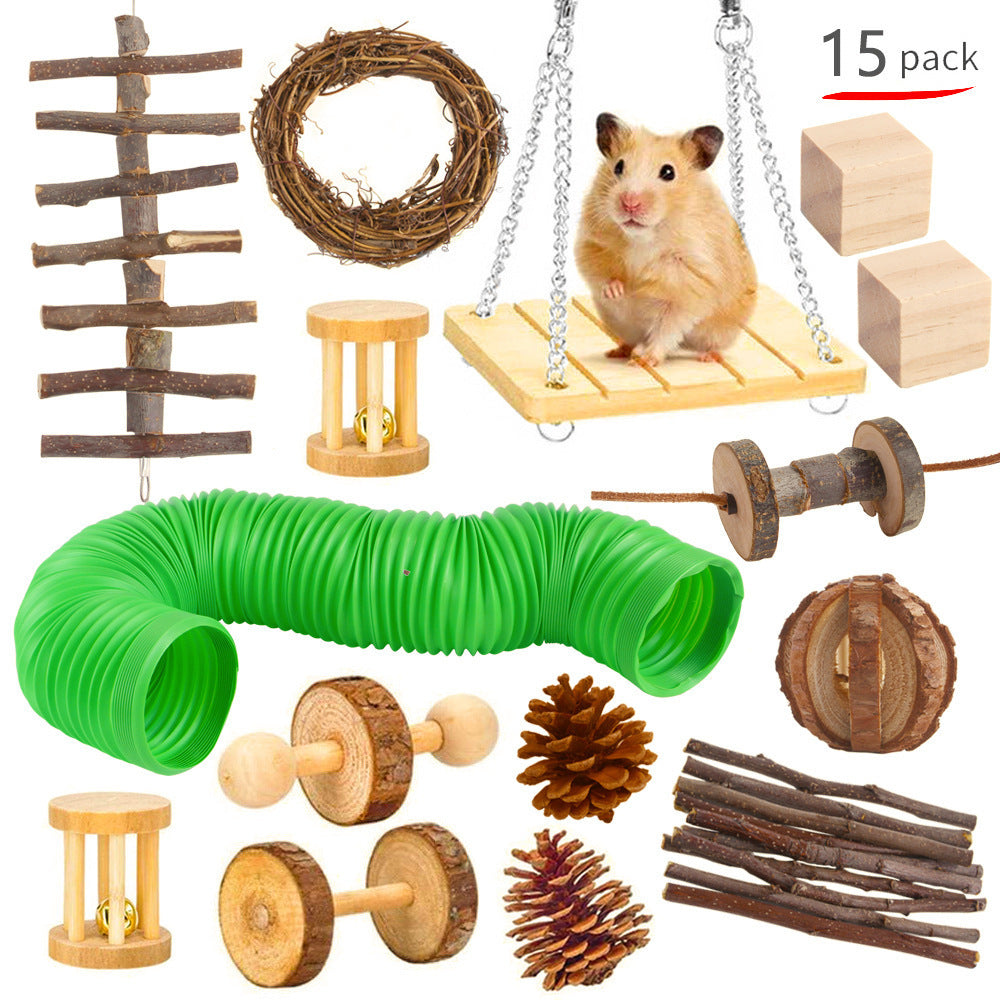 JMT-008970 Wooden Chew Toys for Small Pets - Multi-Set Molar Supplies for Rabbits, Guinea Pigs, and Parrots
