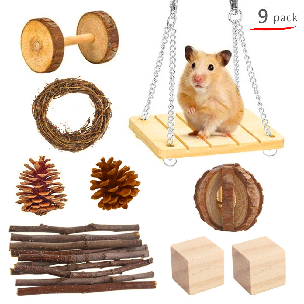 JMT-008970 Wooden Chew Toys for Small Pets - Multi-Set Molar Supplies for Rabbits, Guinea Pigs, and Parrots